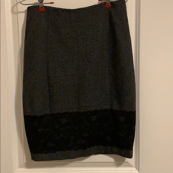 Grey Pencil Skirt with Black Lace - Picture 1 of 5